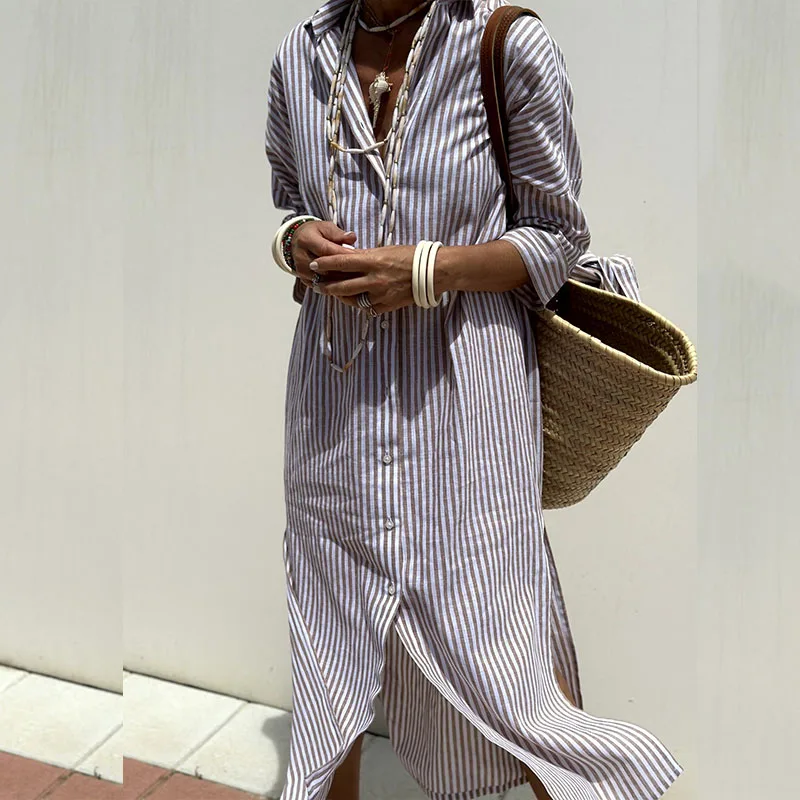 Vestido Camisero Rayas Estilo Clásico