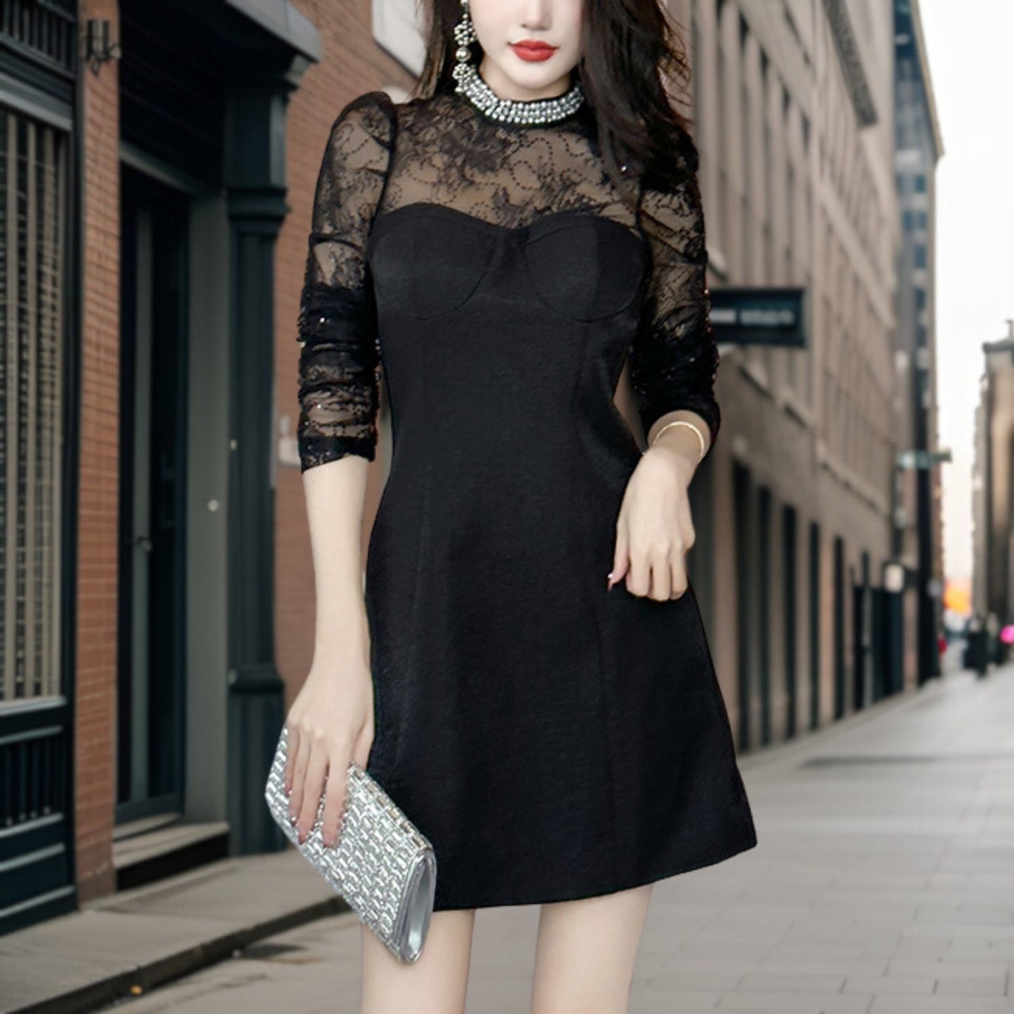 Vestido Negro Atractivo de Mujer - Vestiria