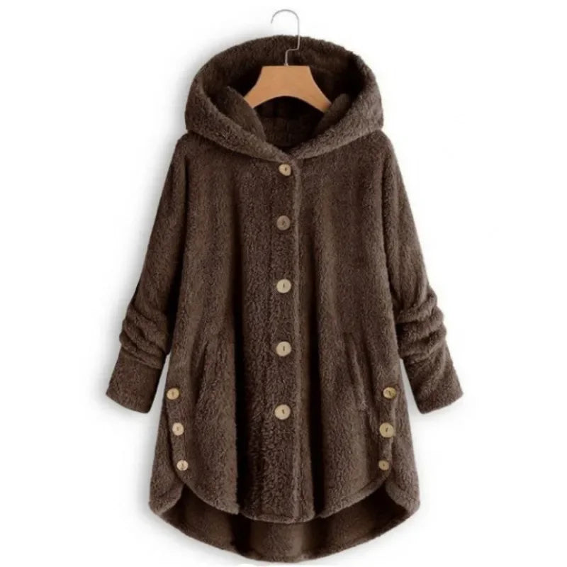 Chaquetón de Piel Sintética Cálido con Capucha Mujer