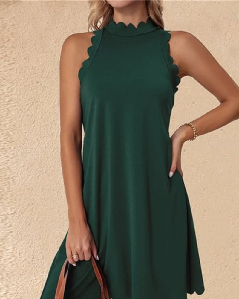 Vestido Corto Cómodo sin Mangas Cuello Alto