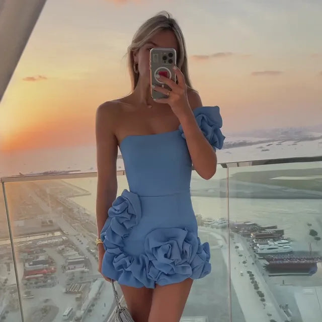 Vestido Asimétrico con Volantes Feminino