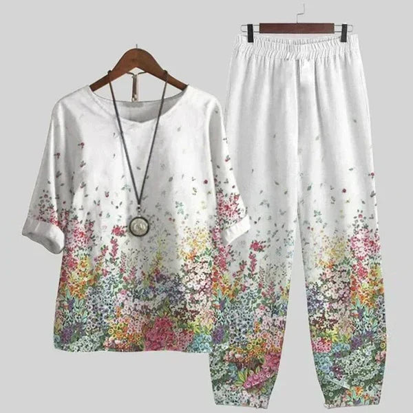 Blusa Flor y Pantalón Mujer Elegante