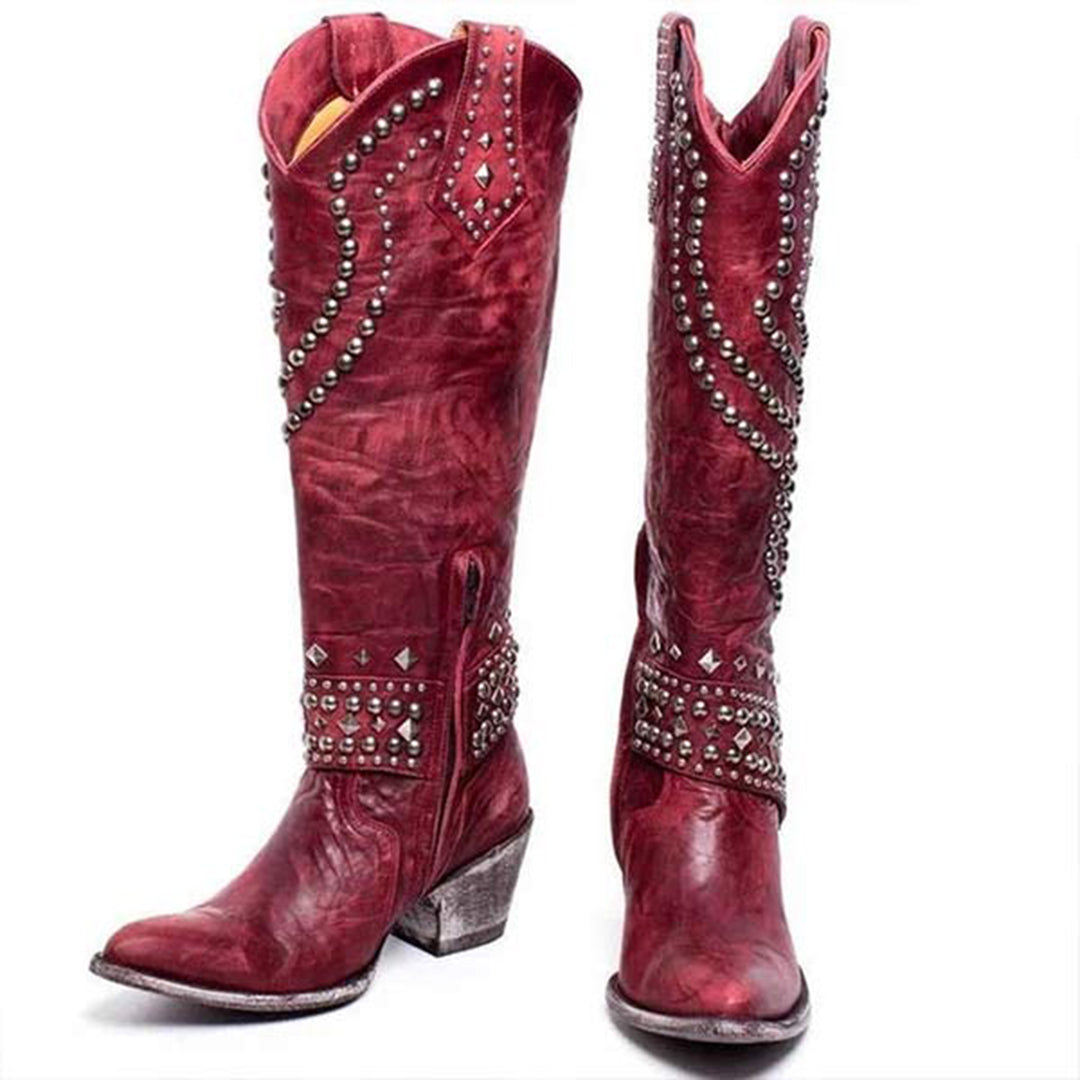 Botas Mujer Piel Tachuelas Tacón Alto