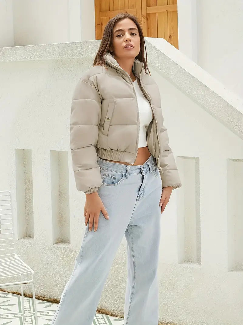 Chaqueta Acolchada Mujer Abrigo Corto Cremallera - Vestiria