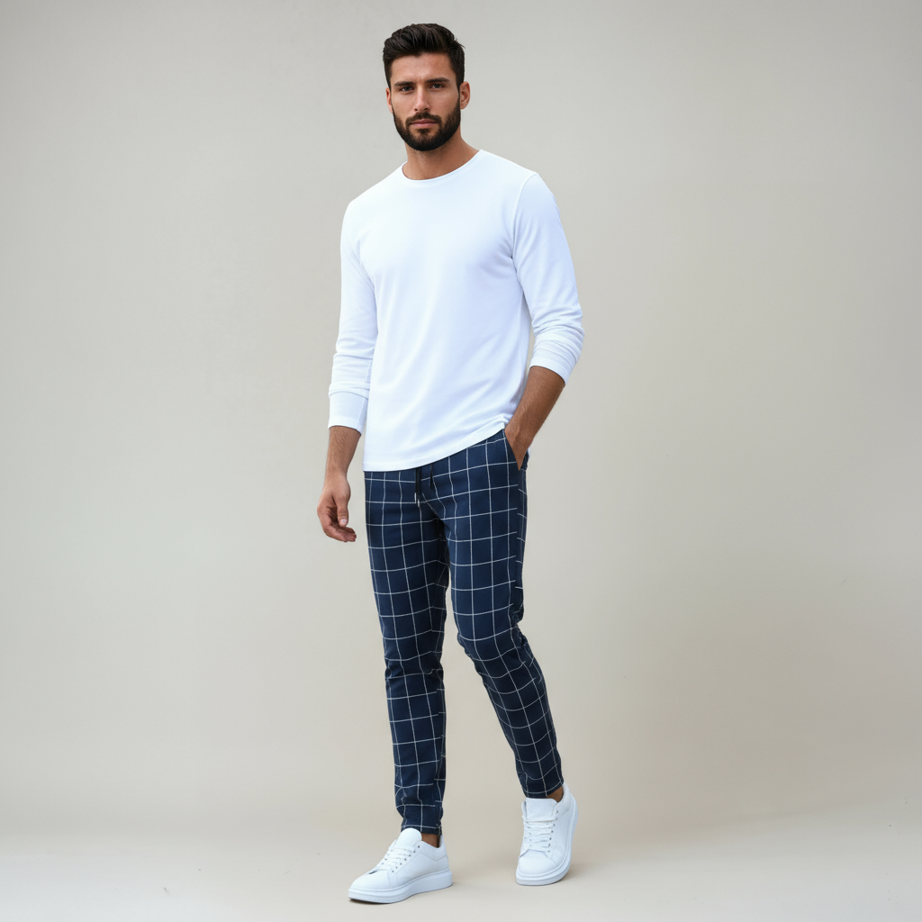 Pantalón Hombre Cuadros Ajustable