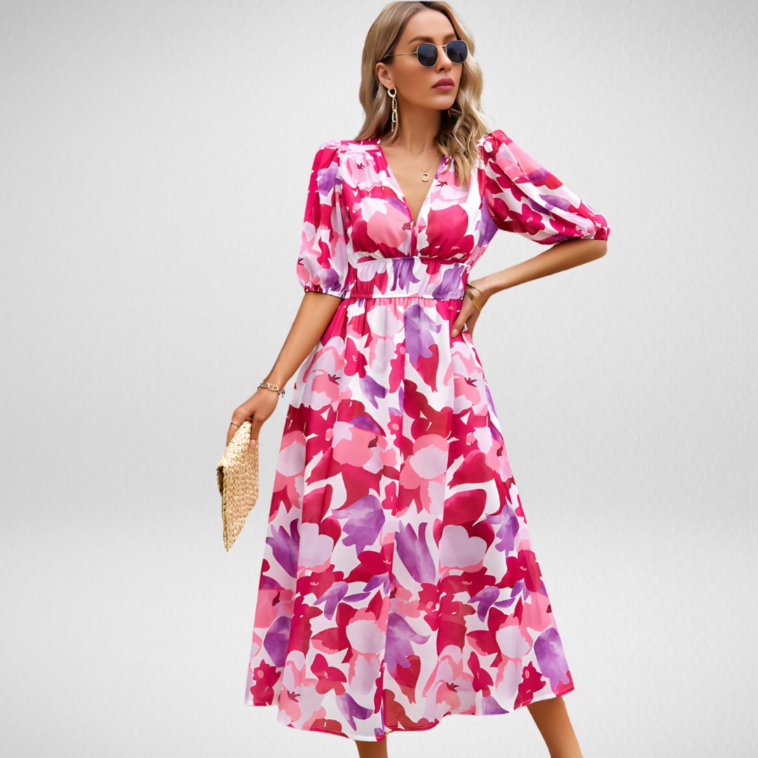 Vestido Midi Estampado Moderno