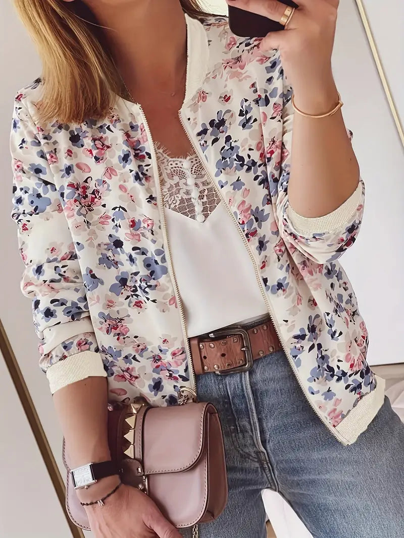 Chaqueta bomber flores estampadas femenina - Vestiria