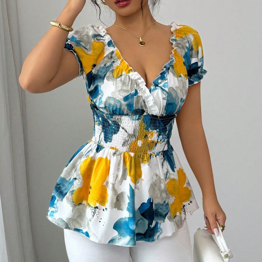 Blusa Mujer Estampado Flor Corte Falda Corta - Vestiria