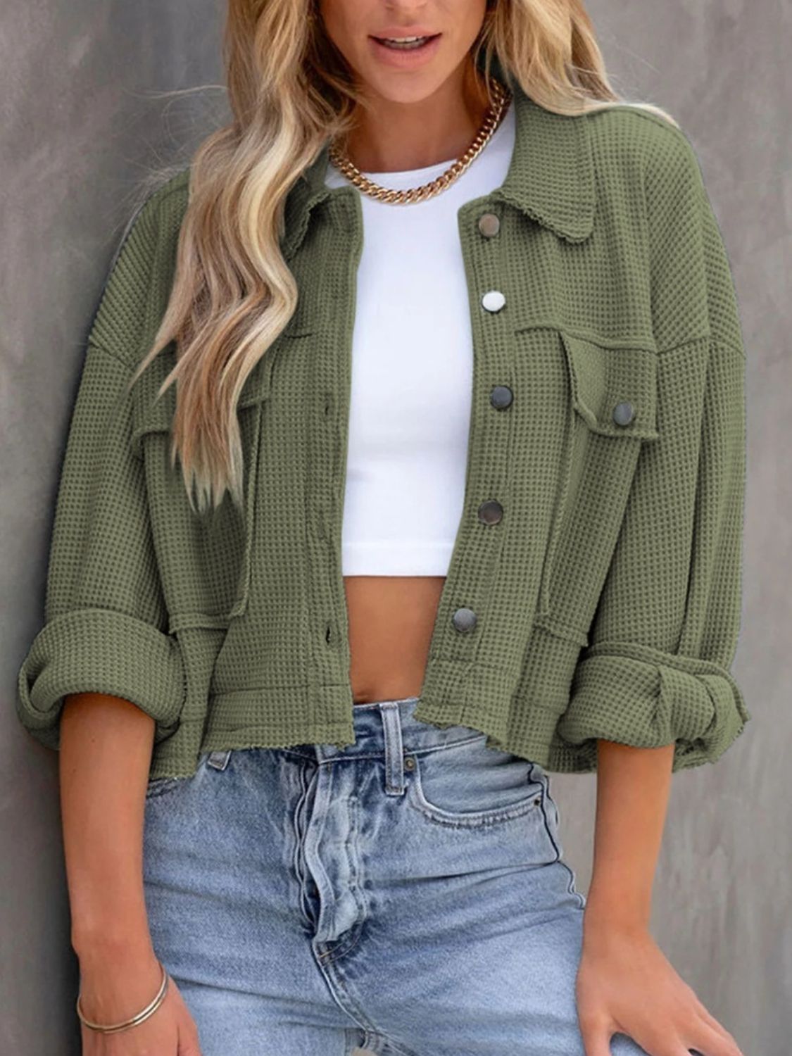 Chaqueta Casual Amplia Cuello Alto