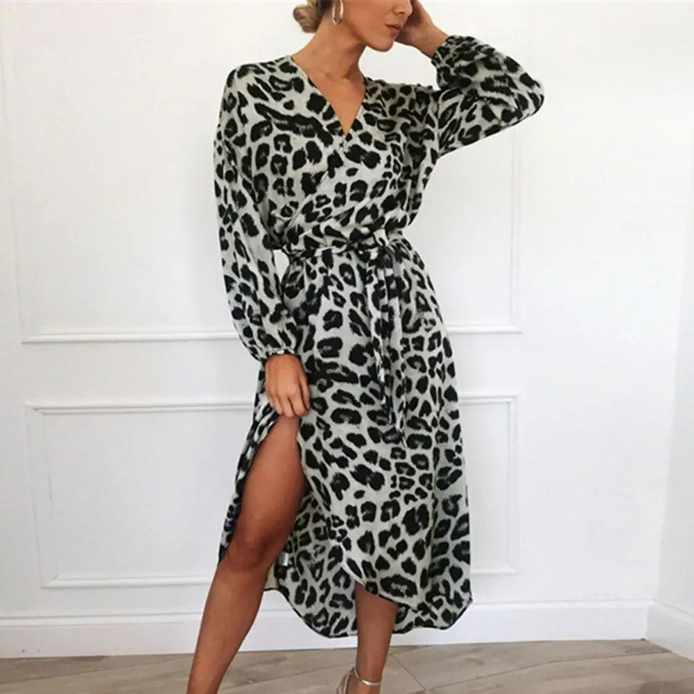 Vestido Estampado Leopardo Cuello V