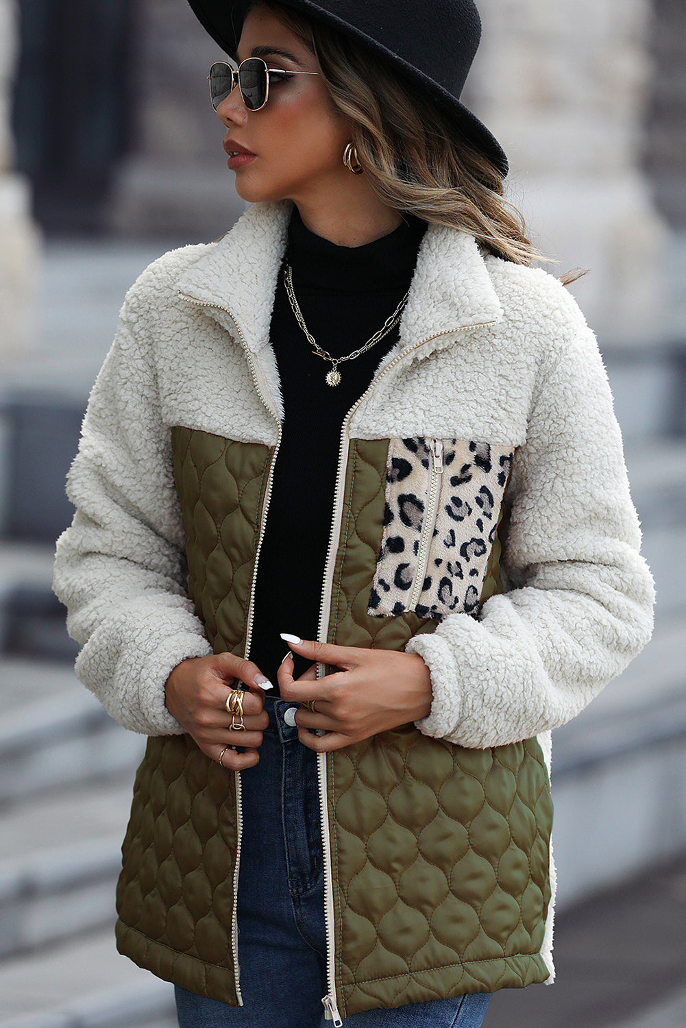 Chaqueta Sherpa Leopardo Cuello Alto Abrible