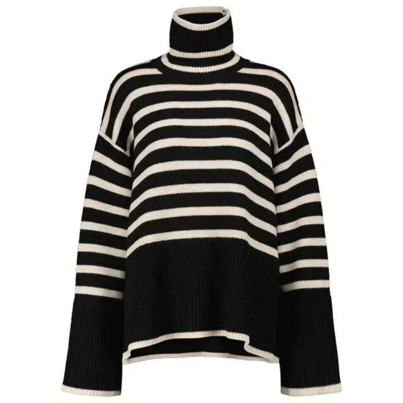 Jersey Rayas Cuello Alto Moda Invierno