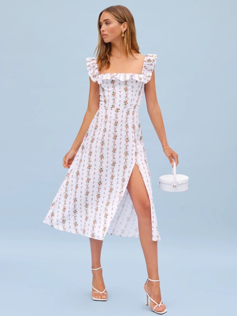 Vestido Midi Estampado con Volantes Elegante - Vestiria