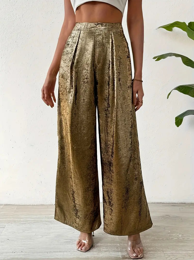 Pantalón Ancho Brillante Plateado - Vestiria
