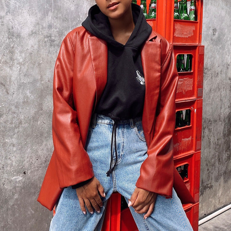Chaqueta Mujer Imitación Piel Negra
