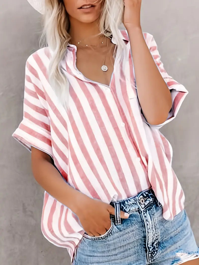 Blusa Mujer Rayas Mangas Cortas Holgada