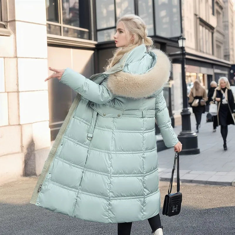 Abrigo Invierno Mujer Capucha Piel Cinturón Abrigado