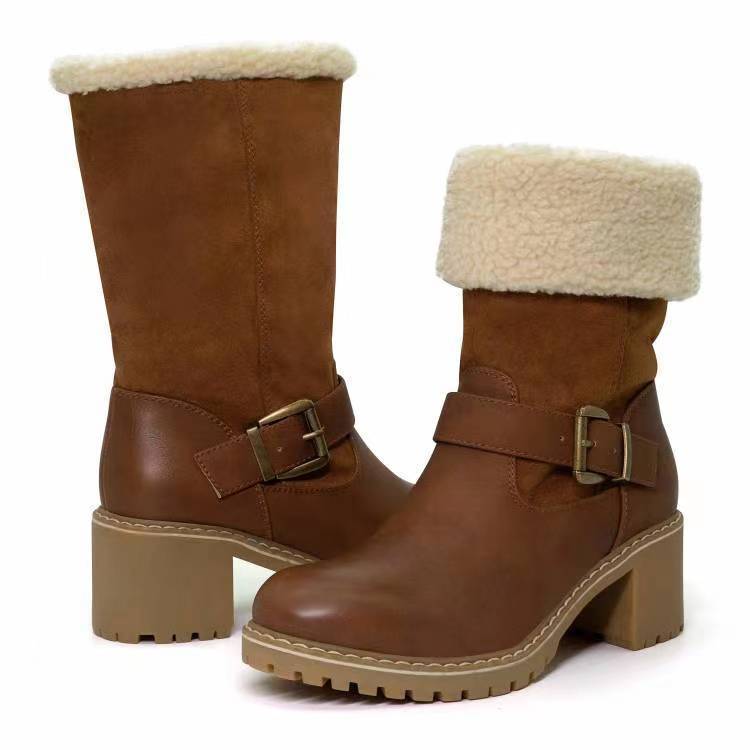 Botas Mujer Tacón Grueso Cuero Suave