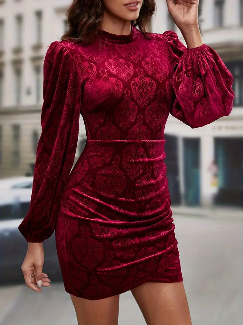 Vestido Terciopelo Mangas Rizadas Elegante - Vestiria