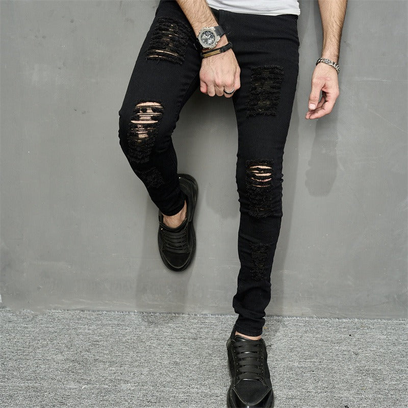 Pantalones vaqueros hombre ajustados rotos moda urbana - Vestiria