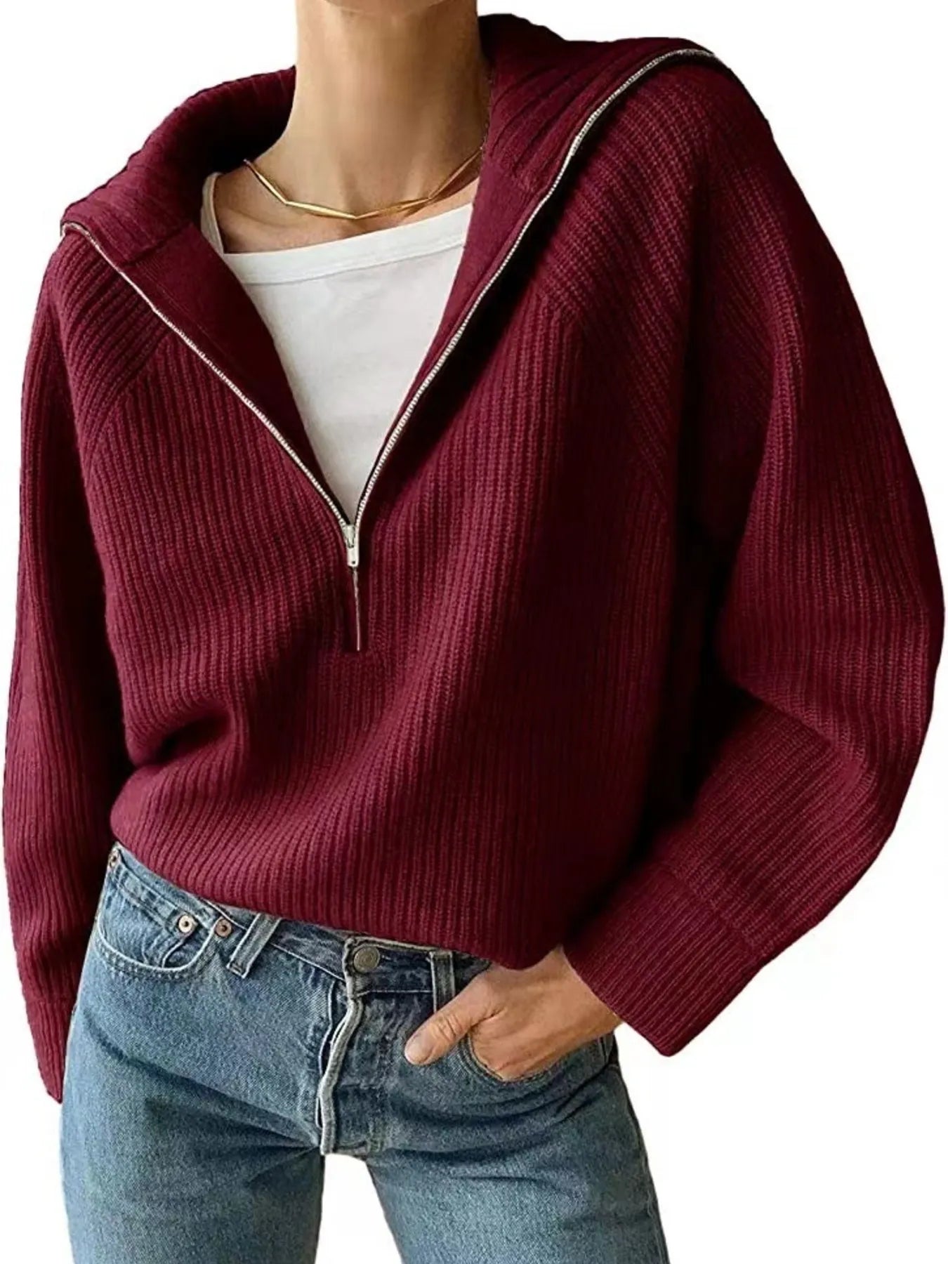 Suéter Relajado Cuello Alto Manga Larga