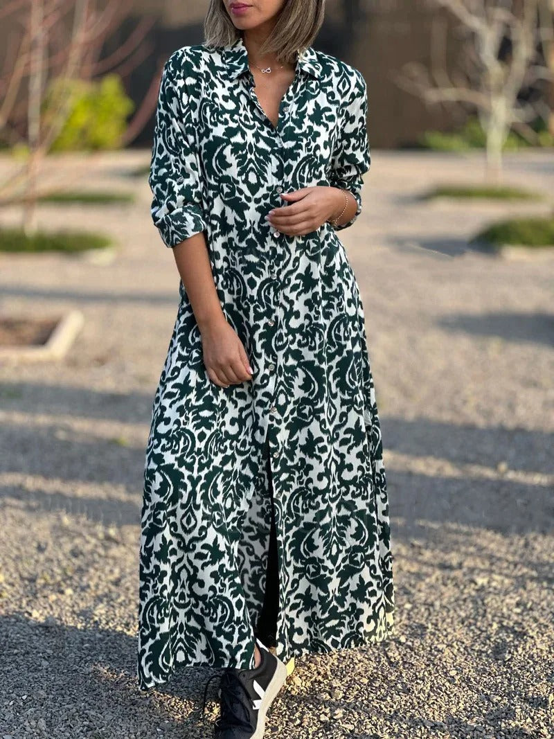 Vestido Largo Estampado Flores Elegante