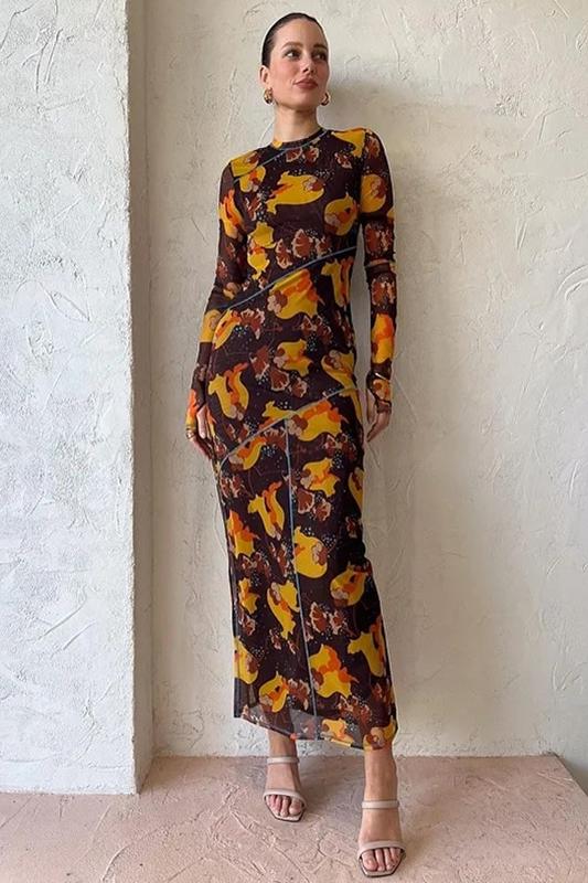 Vestido Maxi Estampado Translúcido Mujer - Vestiria