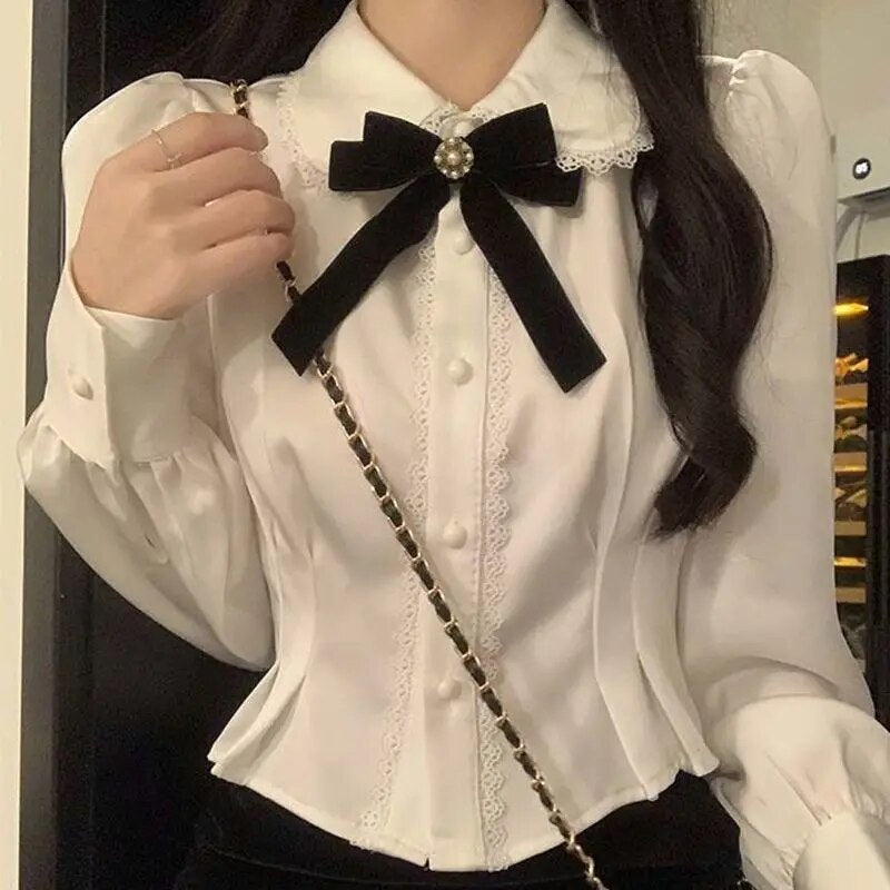 Blusa Mujer Largo Manga Elegante Lazo - Vestiria