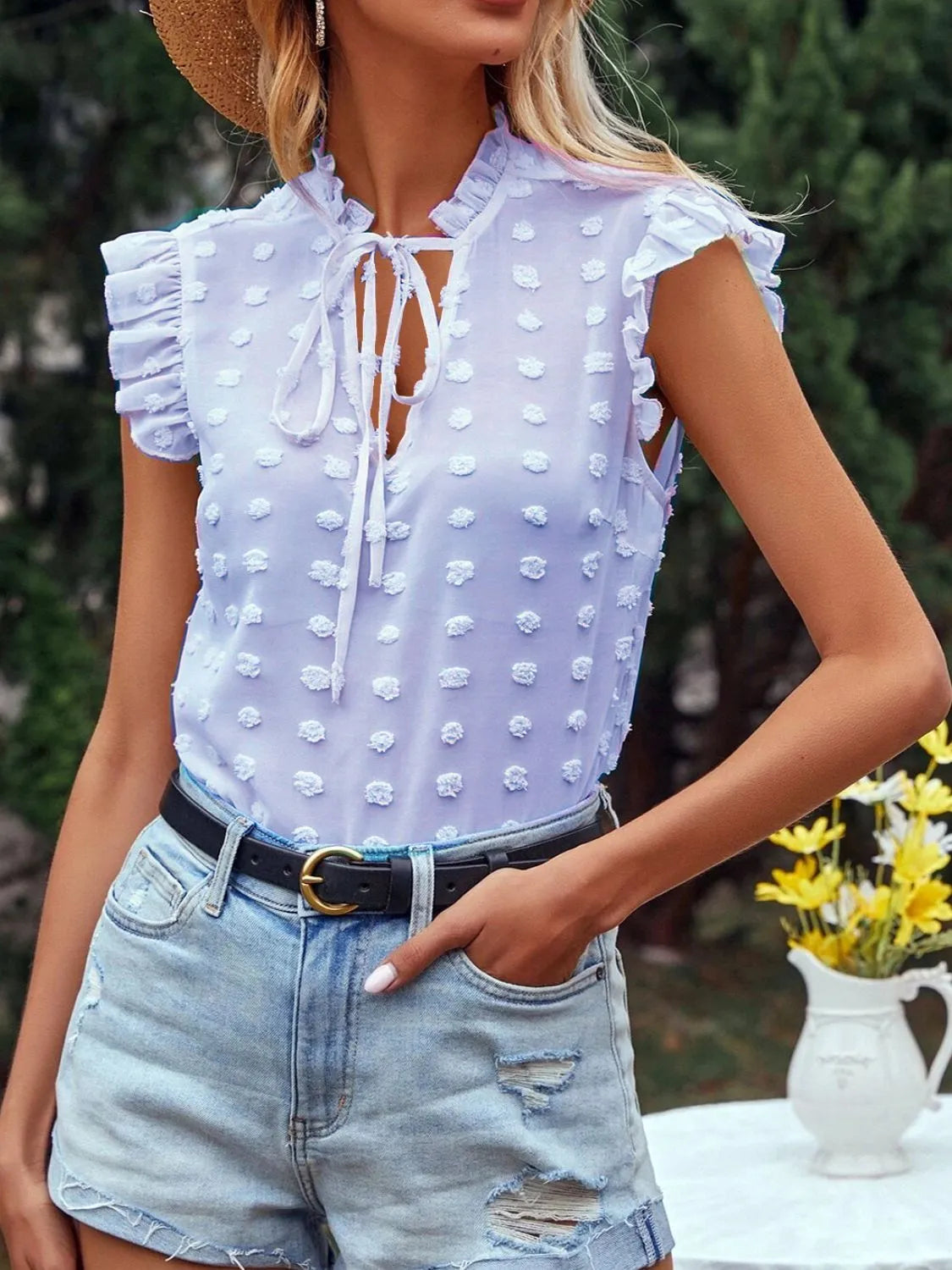 Blusa de Puntos Elegante Cuello Alto