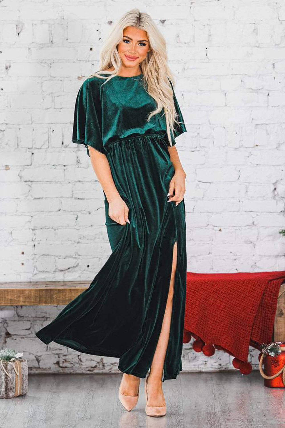 Vestido Noche Corto de Terciopelo Elegante Mujer