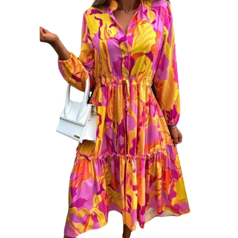 Vestido Mujer Estampado Manga Larga