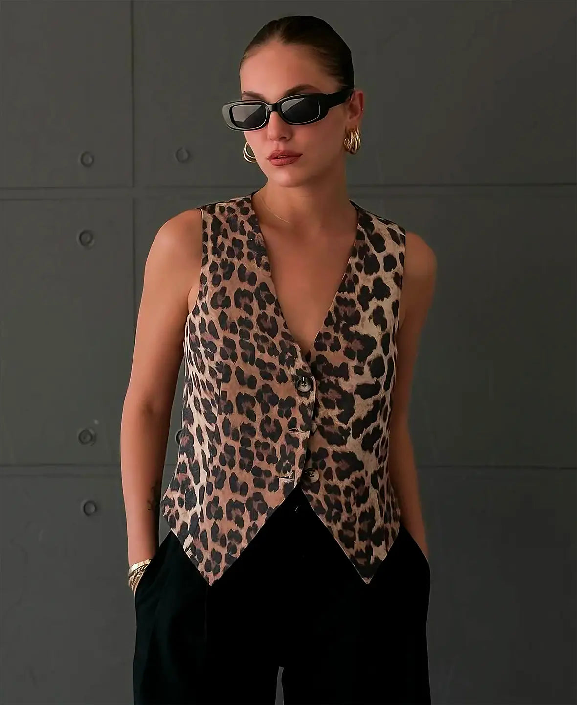 Chaleco ajustado estampado leopardo mujer moda - Vestiria