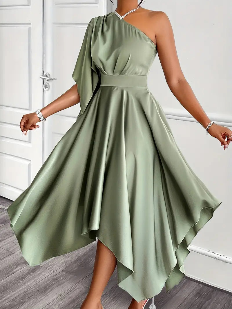 Vestido de Raso Asimétrico Elegante - Vestiria
