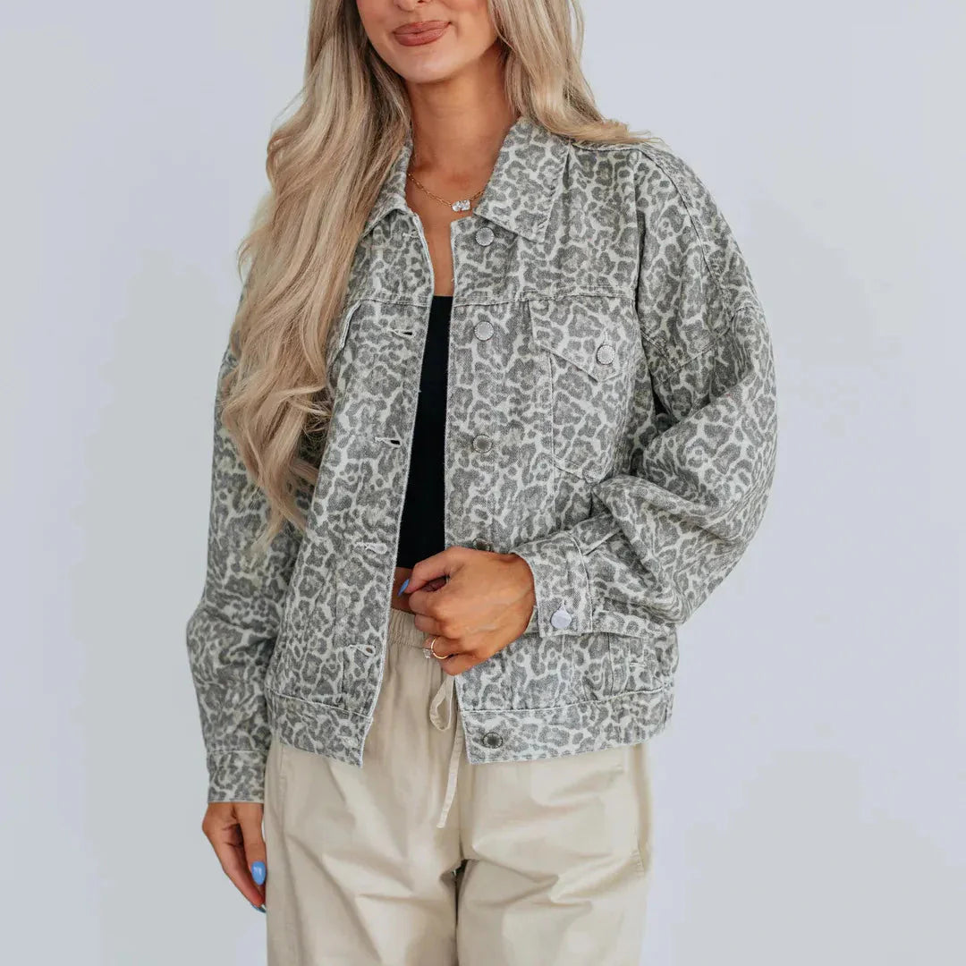 Chaqueta vaquera estampada leopardo mujer - Vestiria