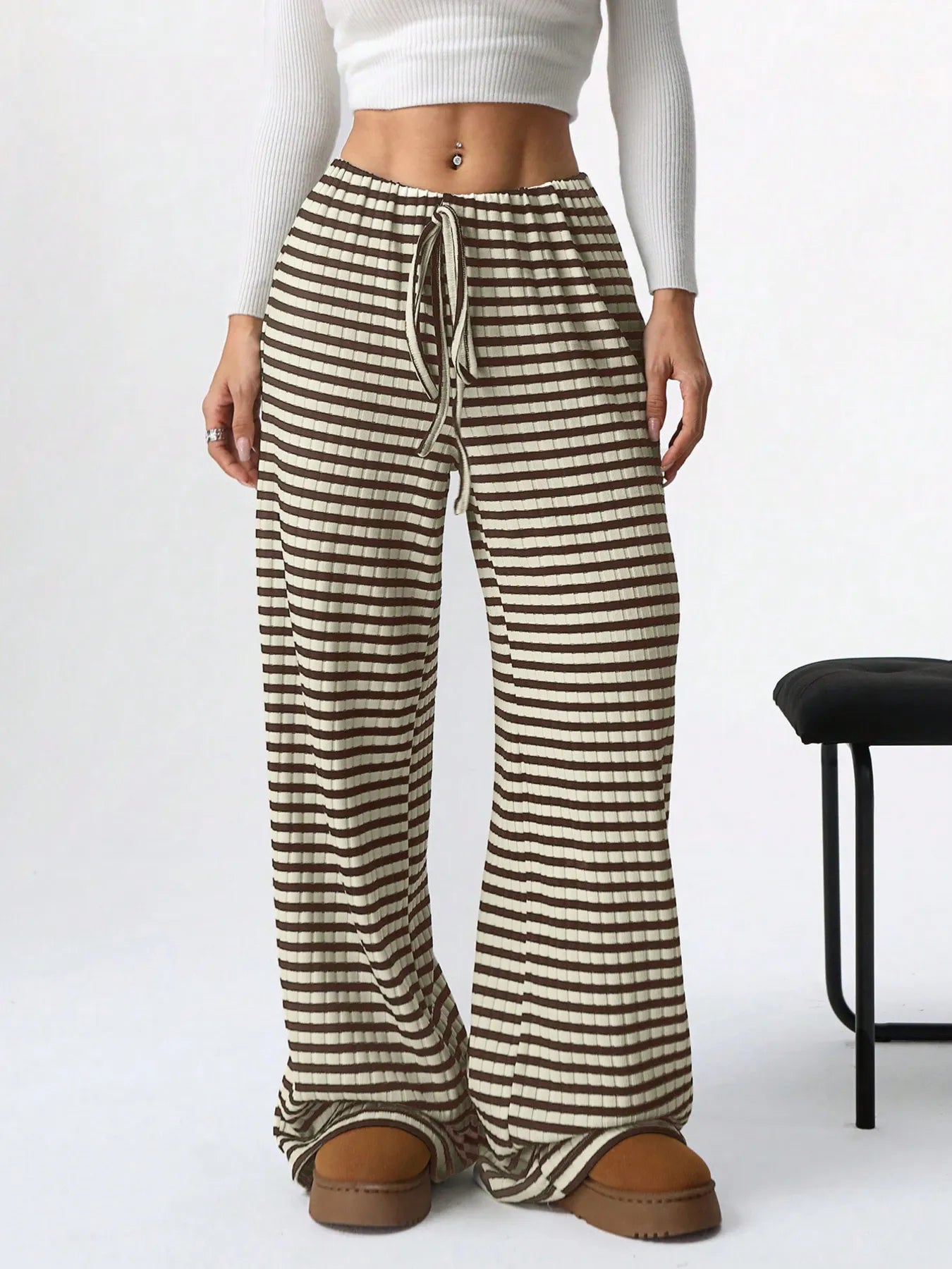 Pantalones Rayados Cómodos con Cinturón