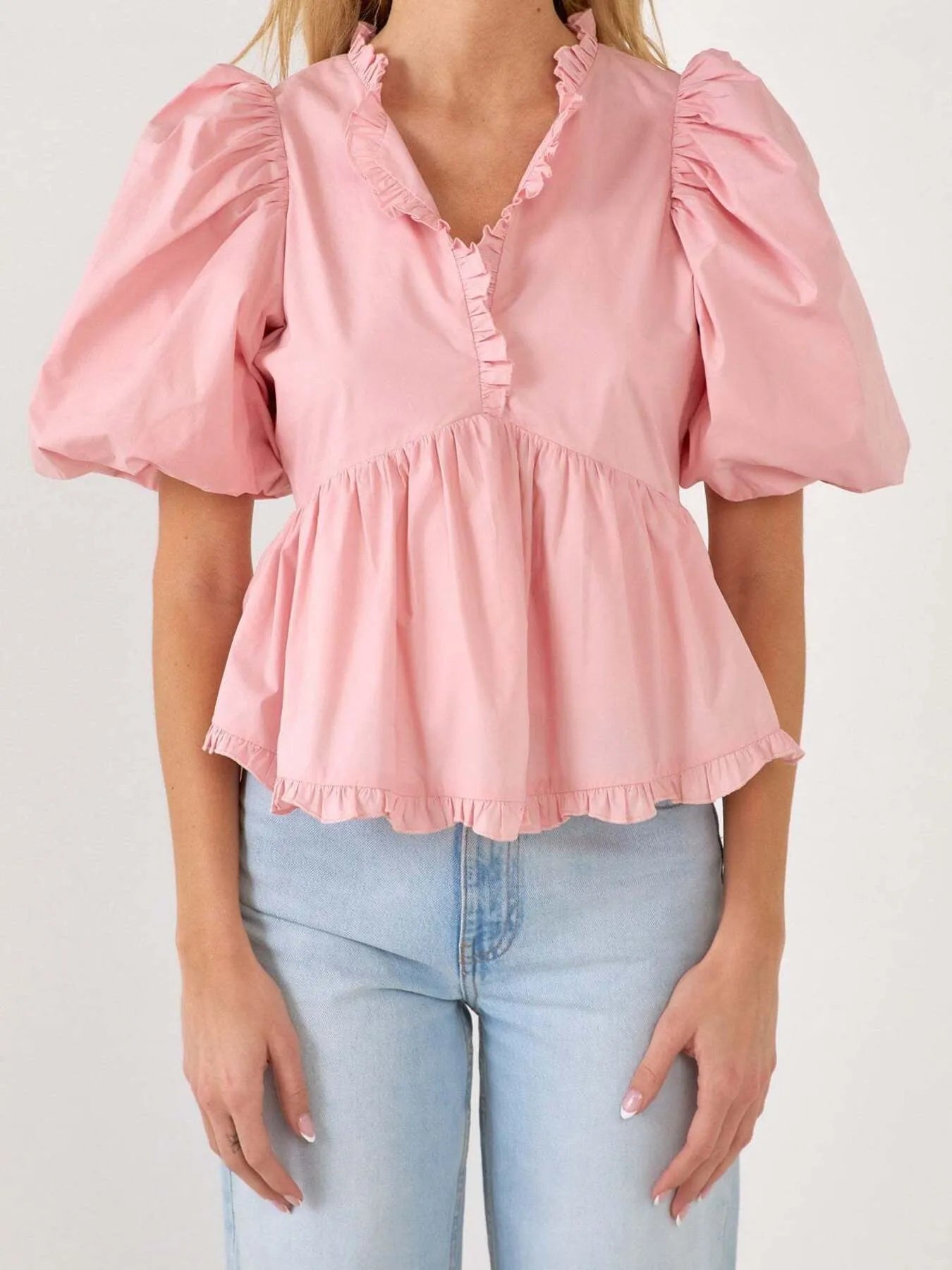 Blusa Peplum Mangas Rizadas Elegante