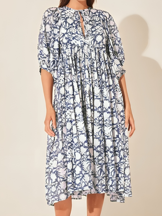 Vestido Florado Cómodo con Mangas Anchas