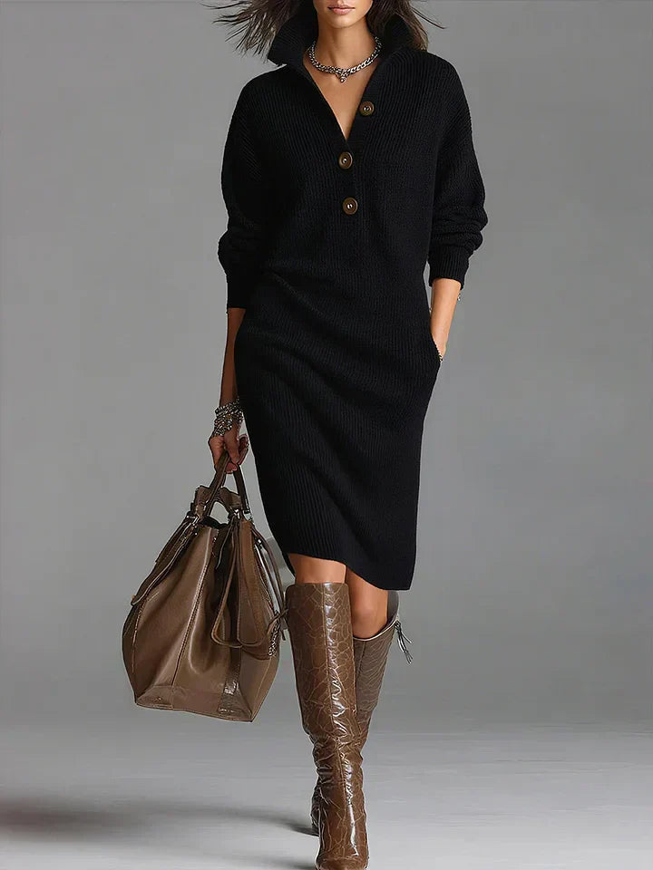 Vestido Mujer Punto Botones Elegante Midi
