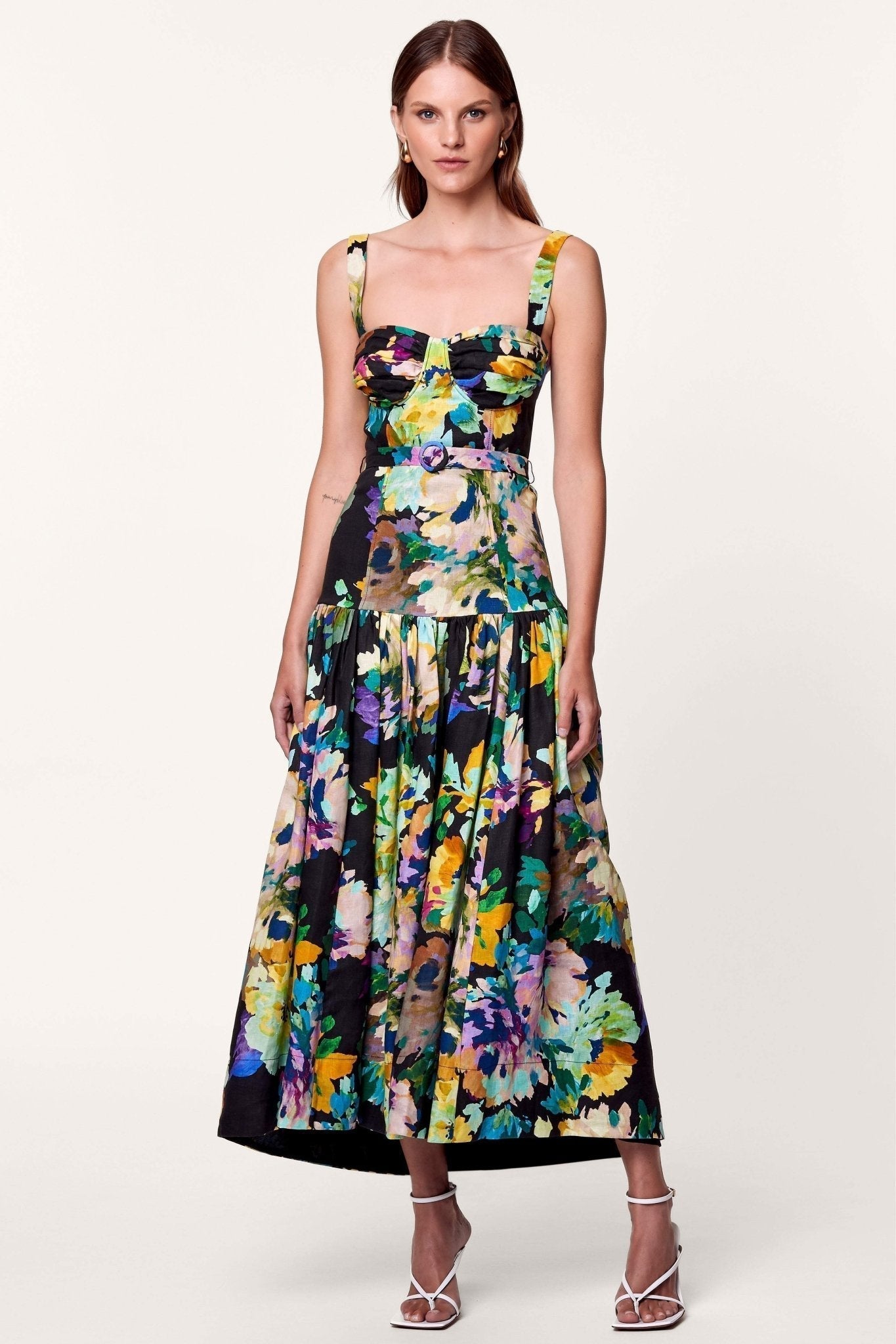 Vestido Maxi Estampado con Cinturón Mujer - Vestiria