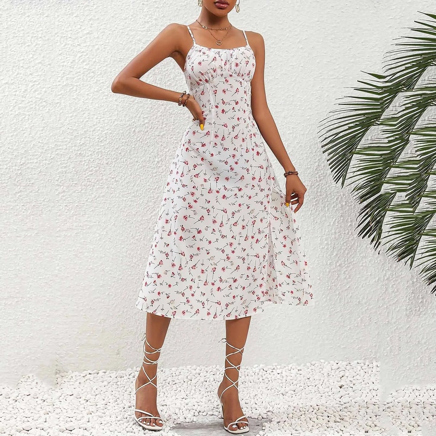 Vestido Midi Mujer Estampado Flor con Tirantes