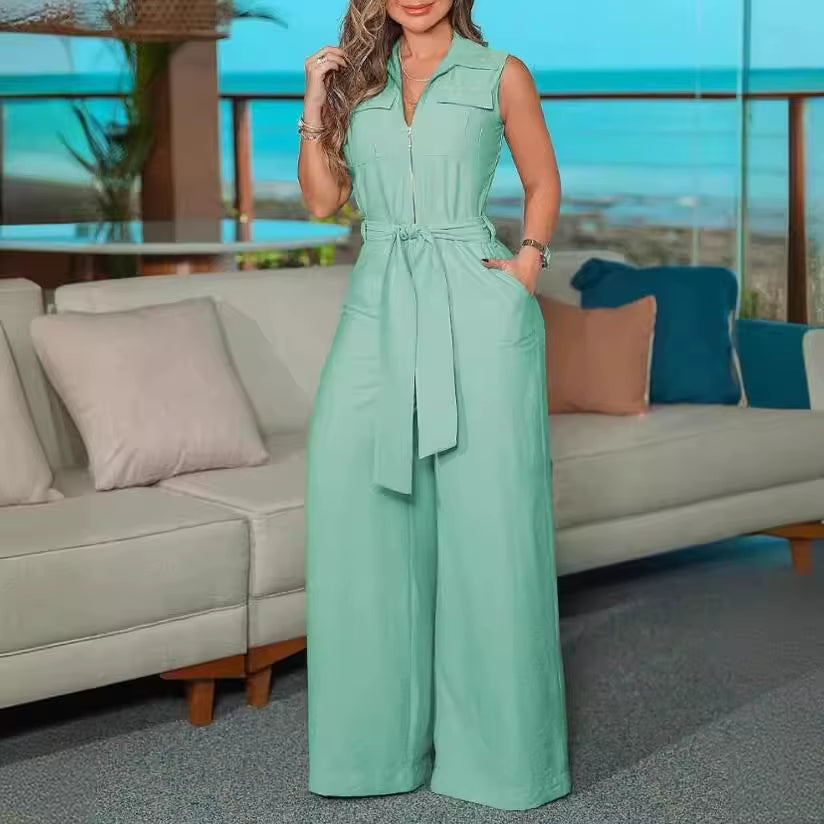 Vestido verde menta sin mangas cinturón incluido - Vestiria