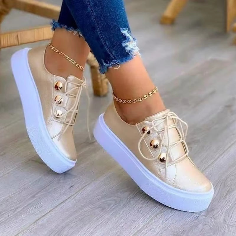 Zapatillas Plataforma Mujer Brillantes con Detalles Metálicos