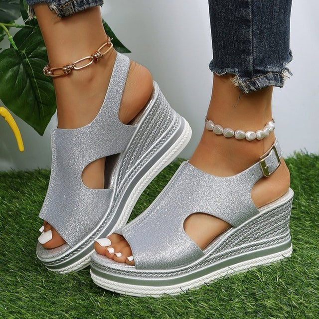 Sandalias de Cuña Brillantes con Purpurina