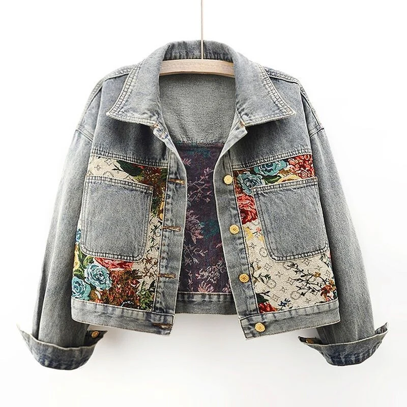 Chaqueta de Mezclilla Estampada Floral