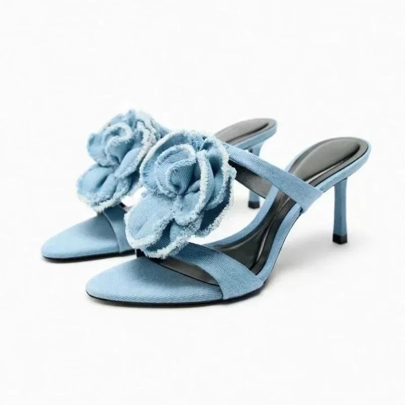 Sandalias Tacón Alto Mujer con Flor y Detalles Elegantes