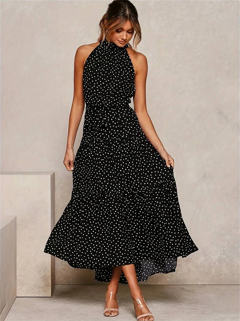 Vestido sin mangas Escote Redondo con Estampado de Lunares - Vestiria