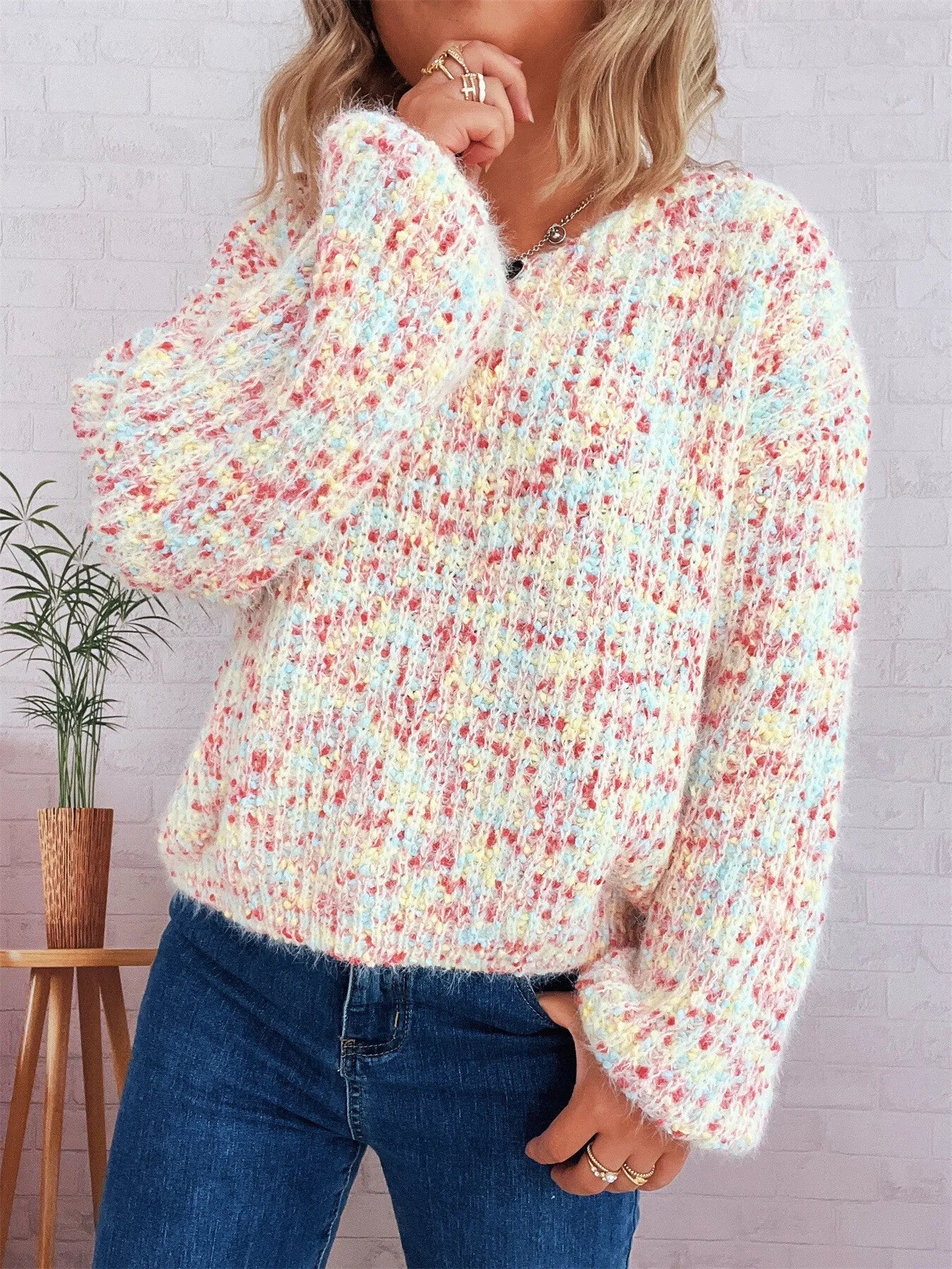 Jersey de Punto Cálido y Colorido Mujer