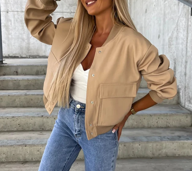 Chaqueta Mujer Corta Acolchada con Bolsillos