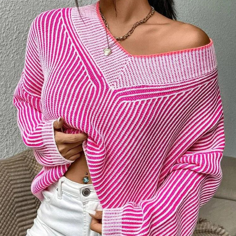 Jersey de punto a rayas con escote descubierto