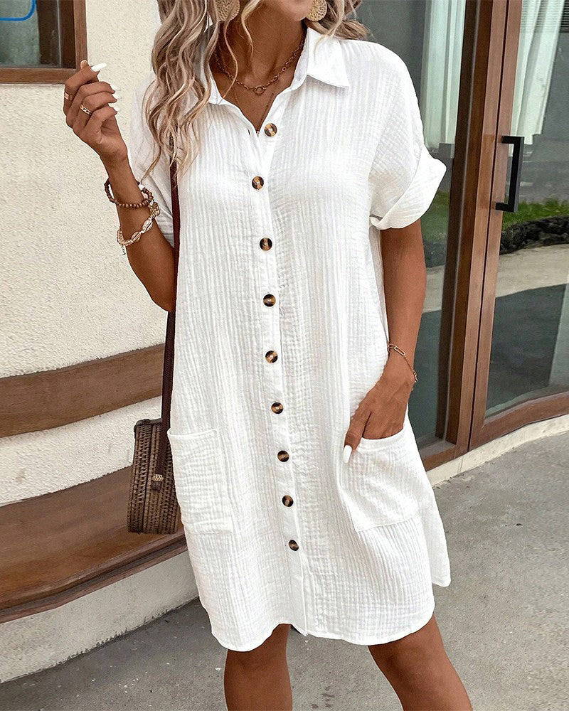 Vestido Camisero Sencillo con Bolsillos - Vestiria